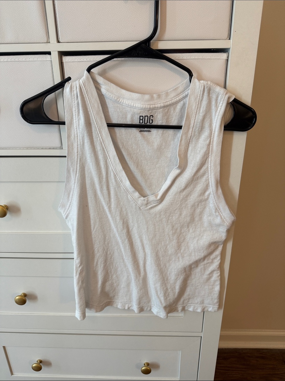 BDG White V-Neck Cotton Tank Top